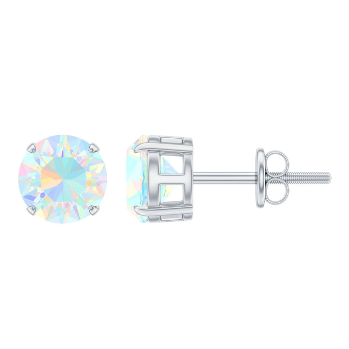 Ethiopian opal solitaire stud earrings in silver, 1.6 carats, featuring a sparkling oval-shaped gemstone set in a classic earring style.