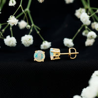 October Birthstone Ethiopian Opal Solitaire Stud Earring