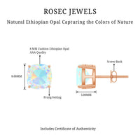 3.7 Carat Cushion Cut Ethiopian Opal Solitaire Stud Earrings