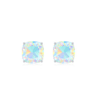 3.7 Carat Cushion Cut Ethiopian Opal Solitaire Stud Earrings