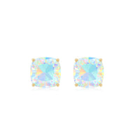 3.7 Carat Cushion Cut Ethiopian Opal Solitaire Stud Earrings
