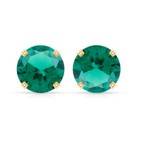 Round Lab Created Emerald Solitaire Stud Earrings with Diamonds