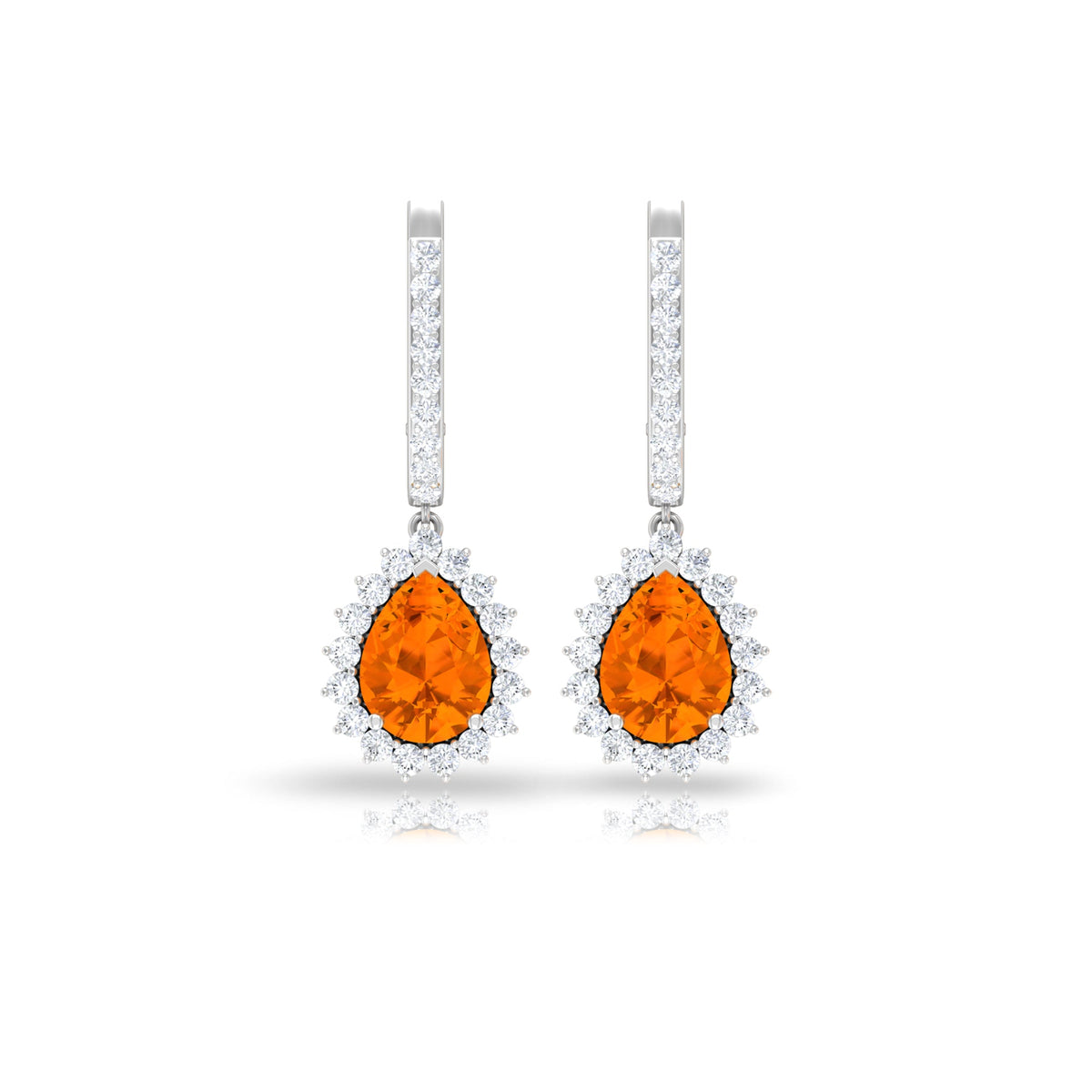 Certified Real 5X7mm Fire Opal Teardrop Bridal Earrings with Halo