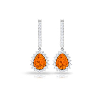 Certified Real 5X7mm Fire Opal Teardrop Bridal Earrings with Halo