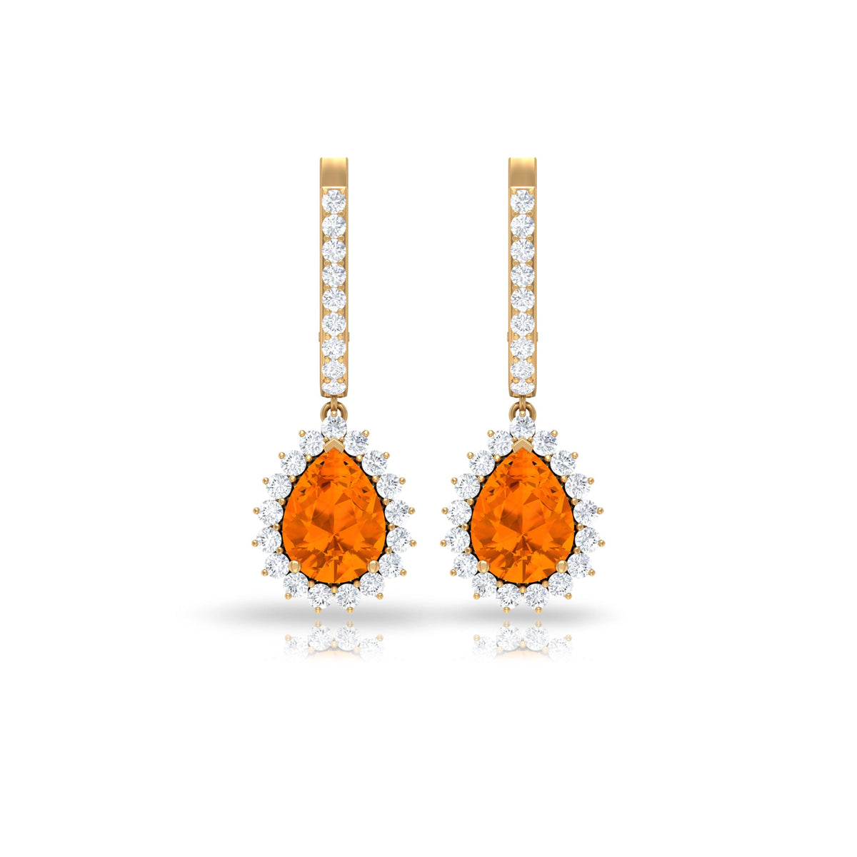 Certified Real 5X7mm Fire Opal Teardrop Bridal Earrings with Halo