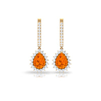 Certified Real 5X7mm Fire Opal Teardrop Bridal Earrings with Halo