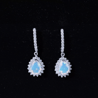 Natural Ethiopian Opal Teardrop Bridal Earrings with Moissanite Accent