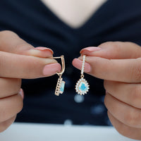 Natural Ethiopian Opal Teardrop Bridal Earrings with Moissanite Accent