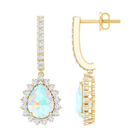 Natural Ethiopian Opal Teardrop Bridal Earrings with Moissanite Accent