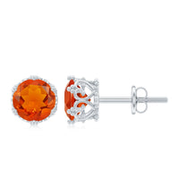 Rosec Jewels 1.5 Carat fire opal solitaire crown stud earrings showing vibrant orange-red gemstones in gold settings