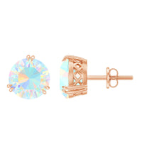 Ethiopian opal solitaire stud earrings in double prong setting by Rosec Jewels, showcasing vibrant 4-carat gemstones.
