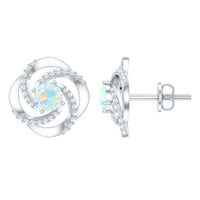 Genuine Ethiopian Opal and Diamond Swirl Stud Earrings