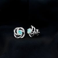 Genuine Ethiopian Opal and Diamond Swirl Stud Earrings