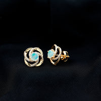 Genuine Ethiopian Opal and Diamond Swirl Stud Earrings