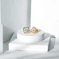 Genuine Ethiopian Opal and Diamond Swirl Stud Earrings