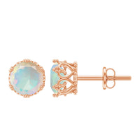 Natural Ethiopian Opal crown stud earrings with screw back by Rosec Jewels, showcasing sparkling opal gemstones and elegant design