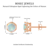 Natural Ethiopian Opal crown stud earrings with screw back by Rosec Jewels, showcasing sparkling opal gemstones and elegant design.