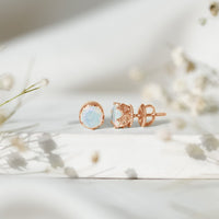 Natural Ethiopian Opal crown stud earrings with screw back from Rosec Jewels, featuring vibrant opal gemstones and elegant design.