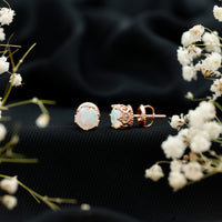Natural Ethiopian Opal Crown Stud Earrings with screw back, featuring vibrant opal gemstones and elegant gold setting by Rosec Jewels