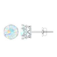 Natural Ethiopian Opal crown stud earrings with screw back, crafted by Rosec Jewels, featuring vibrant opal gemstones in a regal design.