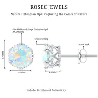 Natural Ethiopian Opal crown stud earrings with screw back by Rosec Jewels, showcasing sparkling opal stones and elegant crown design.