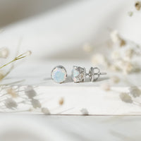 Natural Ethiopian Opal crown stud earrings with screw back, featuring vibrant opal stones and elegant gold setting by Rosec Jewels.
