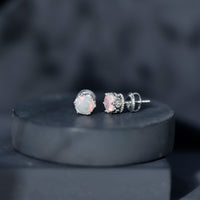 Natural Ethiopian Opal crown stud earrings with screw back, elegant jewelry by Rosec Jewels, featuring vibrant opal gemstones.