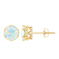 Natural Ethiopian Opal crown stud earrings with screw back, crafted by Rosec Jewels, featuring vibrant opal gemstones and secure fastening