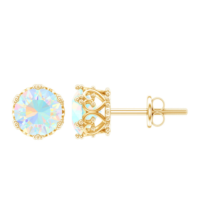 Natural Ethiopian Opal crown stud earrings with screw back, crafted by Rosec Jewels, featuring vibrant opal gemstones and secure fastening
