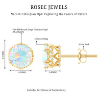 Natural Ethiopian Opal Crown Stud Earrings with screw back by Rosec Jewels, showcasing vibrant opal gemstones and elegant crown design.
