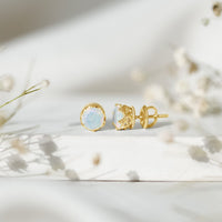 Natural Ethiopian Opal Crown Stud Earrings with screw back, elegant jewelry by Rosec Jewels featuring vibrant opal gemstones.