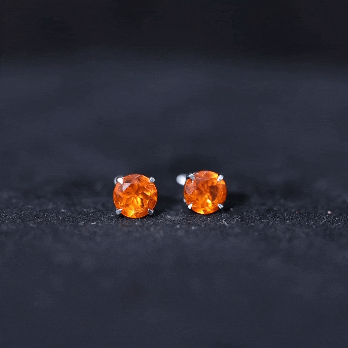 Yellow fire opal stud earrings with screw-on backs by Rosec Jewels, showcasing vibrant gemstone and secure fastening.