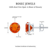 Fire Opal Stud Earrings with Screw on Backs