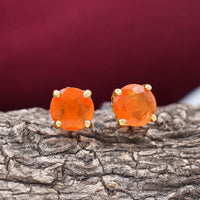 Fire Opal Stud Earrings with Screw on Backs
