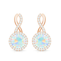 Ethiopian opal and diamond infinity stud earrings featuring 1 carat gemstones, crafted by Rosec Jewels.