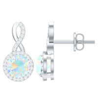 Ethiopian Opal and diamond infinity stud earrings by Rosec Jewels featuring 1-carat opals and sparkling diamonds.