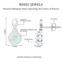 Ethiopian opal and diamond infinity stud earrings in 14k gold from Rosec Jewels, showcasing sparkling gemstones and elegant design.