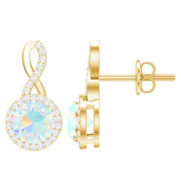 Ethiopian opal and diamond infinity stud earrings by Rosec Jewels featuring 1 carat opals and sparkling diamonds.