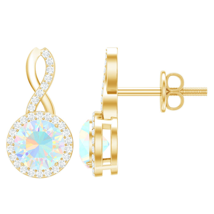 Ethiopian opal and diamond infinity stud earrings by Rosec Jewels featuring 1 carat opals and sparkling diamonds.