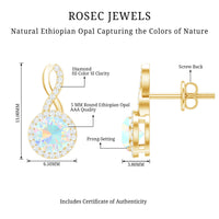 Ethiopian opal and diamond infinity stud earrings by Rosec Jewels featuring 1 carat opals and sparkling diamonds.