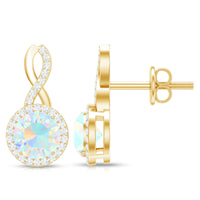 Ethiopian opal and diamond infinity stud earrings by Rosec Jewels featuring 1-carat opal stones and sparkling diamonds.