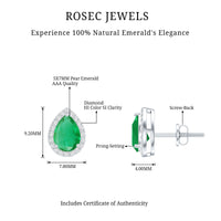 Natural 5X7mm Pear Shape Emerald Stud Earrings with Diamond Halo