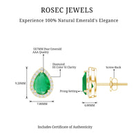 Natural 5X7mm Pear Shape Emerald Stud Earrings with Diamond Halo