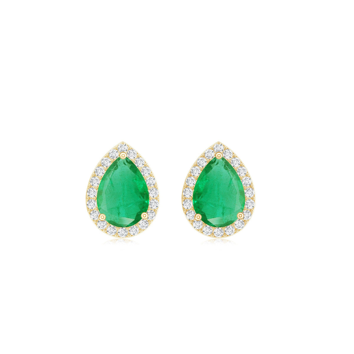 Natural 5X7mm Pear Shape Emerald Stud Earrings with Diamond Halo