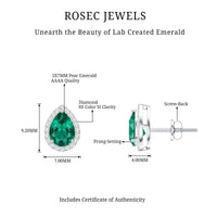 Lab Created Emerald Teardrop Stud Earrings with Diamond Halo