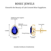 Certified Lab Created Blue Sapphire and Diamond Stud Earrings