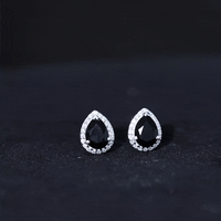 Lab Created Black Diamond Teardrop Stud Earrings with Diamond Halo
