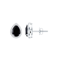 Lab Created Black Diamond Teardrop Stud Earrings with Diamond Halo