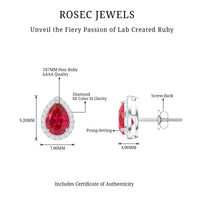 Lab Created Ruby Teardrop Stud Earrings with Diamond Halo