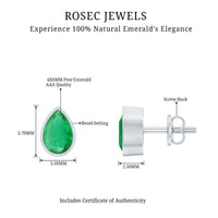 Genuine Emerald Teardrop Stud Earrings in Bezel Setting